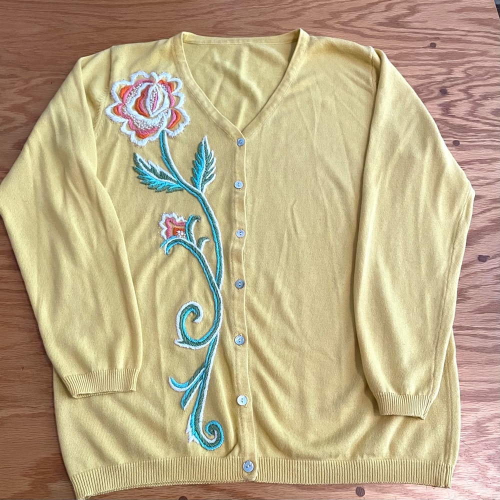 Vibrant Yellow Cardigan with Floral Design